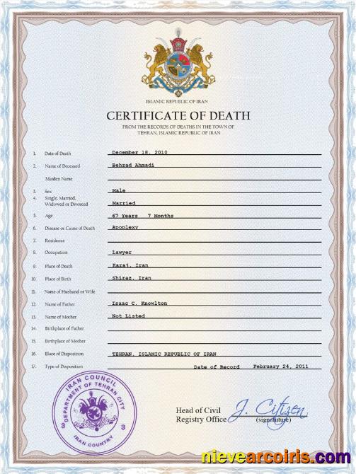 Iran death certificate